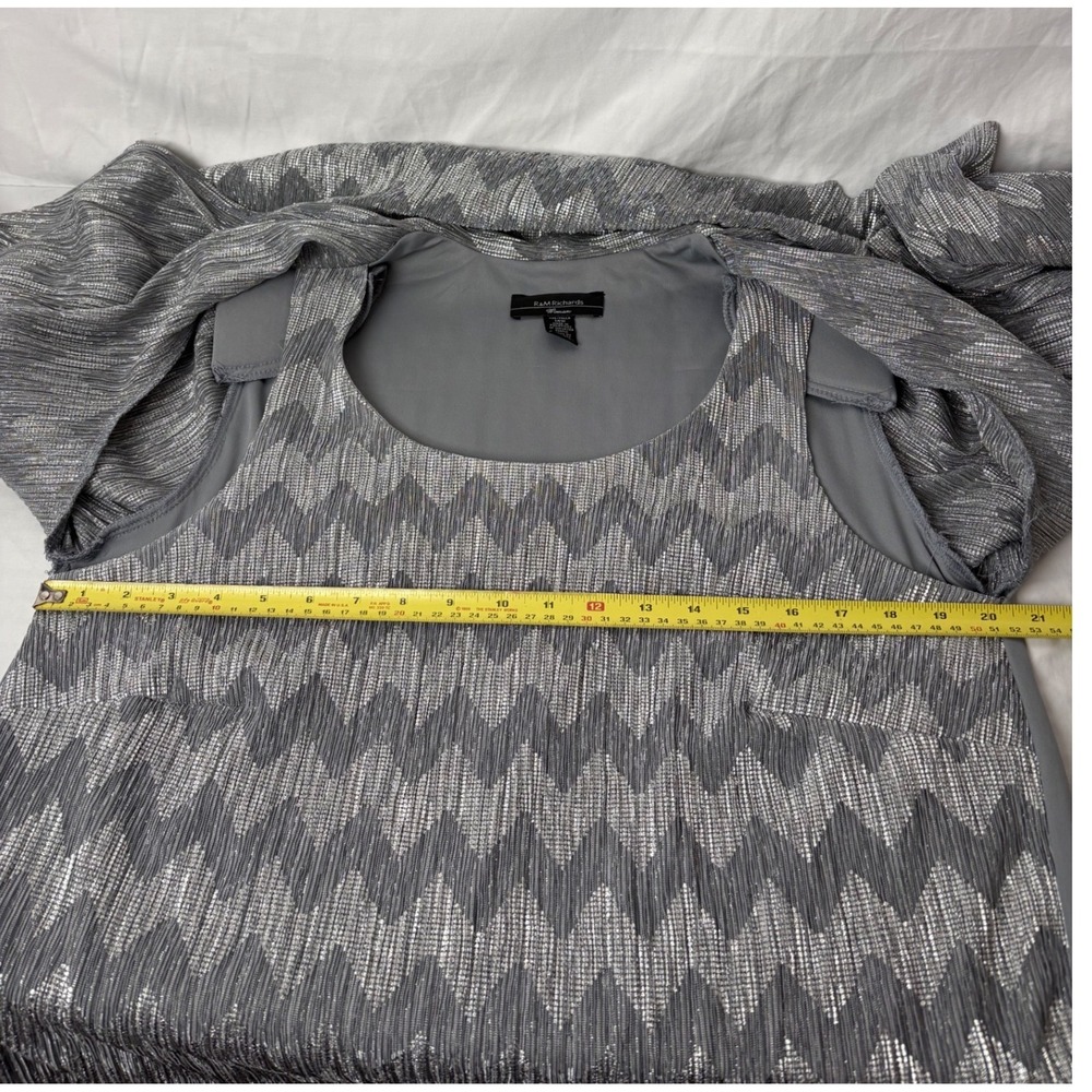 R&M Richards 2 Pc Metallic Pantsuit Set Silver Gray Plus 14W Formal Evening‎ MOB - Picture 15 of 16